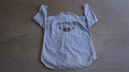 Vintage 90's Woolrich "North American Sportsman" Graphic Denim Button Down Shirt