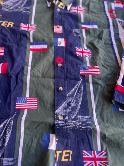 Vintage 90's Nautica Blue Water Challenge "Flags" Button-Down Shirt