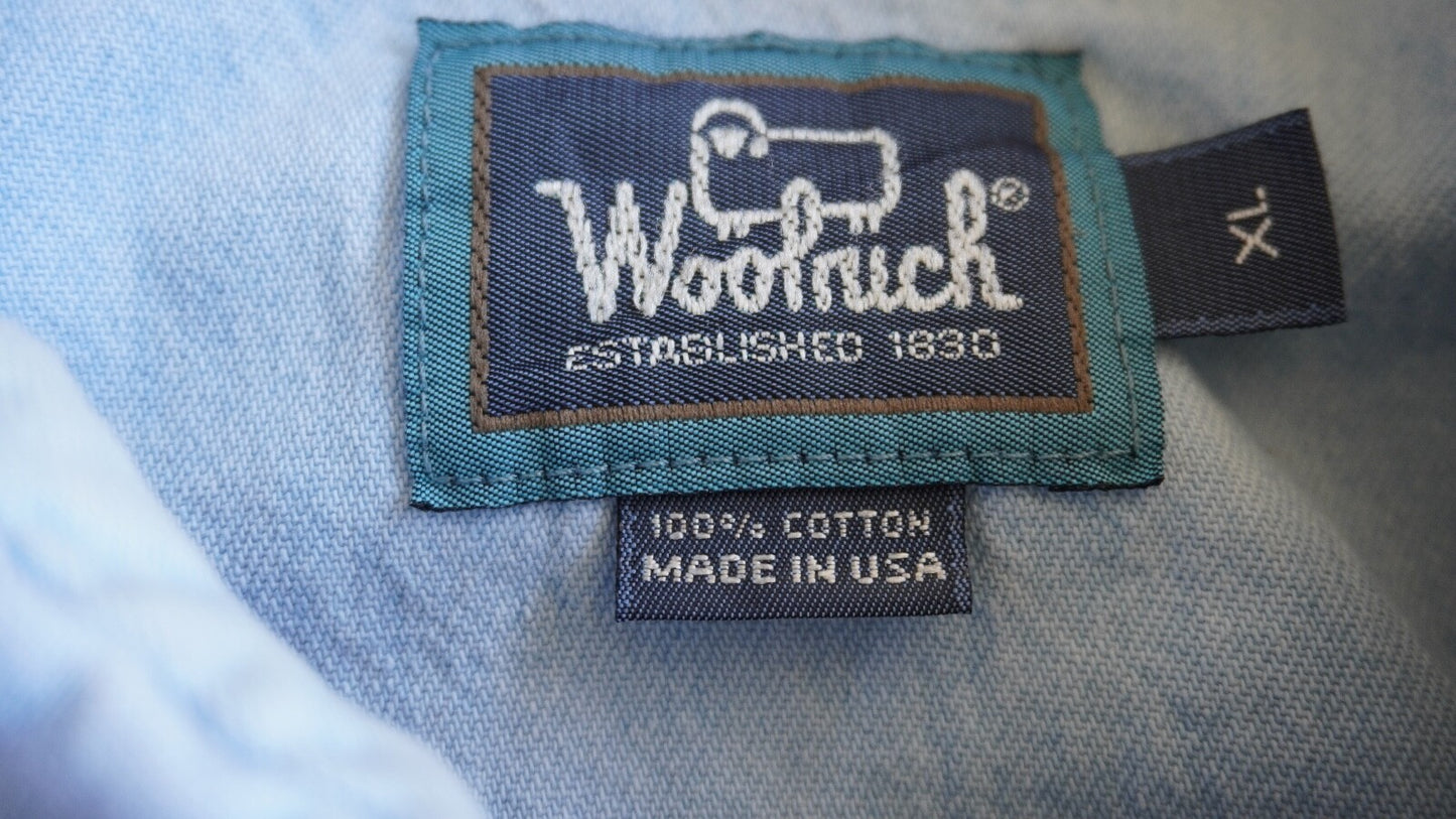 Vintage 90's Woolrich "North American Sportsman" Graphic Denim Button Down Shirt