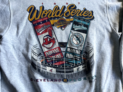 Vintage 90's Pro Player 97 Indians vs Marlins World Series Crewneck Sweatshirt