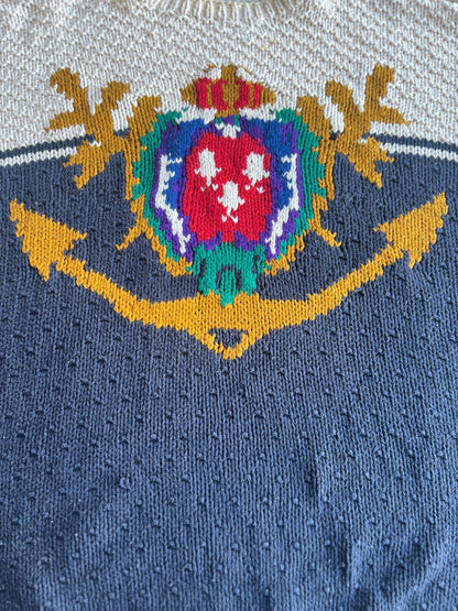 Vintage 90's Perry Ellis Crest Anchor Knit Crewneck Sweater