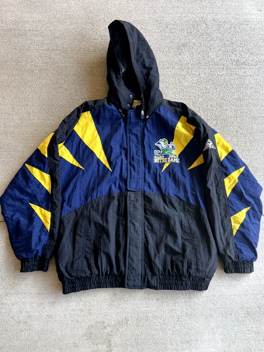 Vintage 90's Apex One Notre Dame Hooded Bomber Jacket.