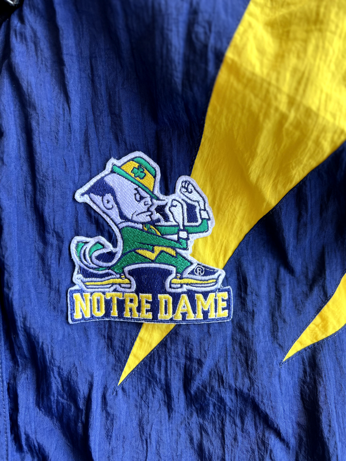 Vintage 90's Apex One Notre Dame Hooded Bomber Jacket.