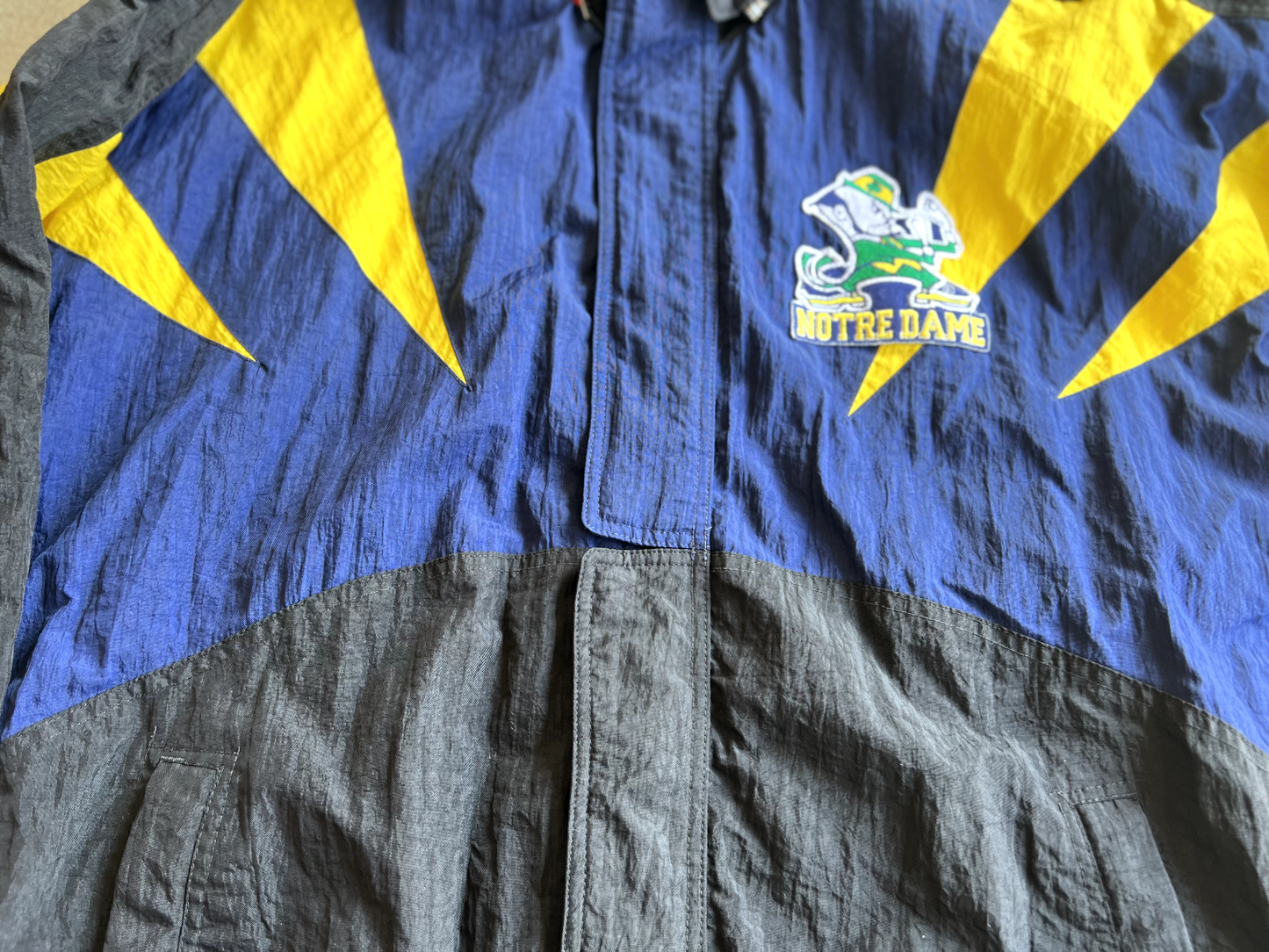 Vintage 90's Apex One Notre Dame Hooded Bomber Jacket.