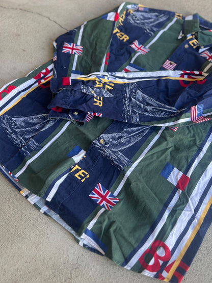 Vintage 90's Nautica Blue Water Challenge "Flags" Button-Down Shirt