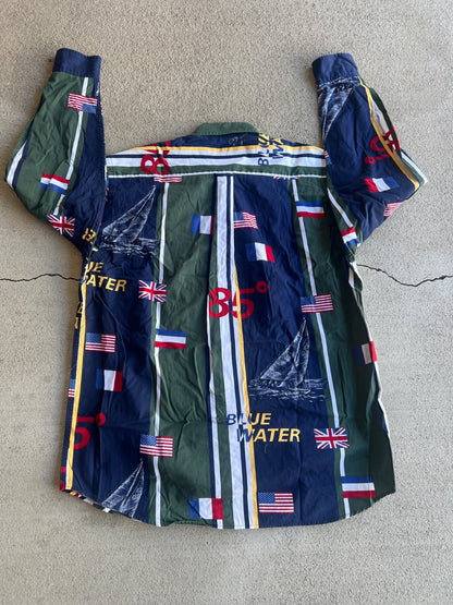 Vintage 90's Nautica Blue Water Challenge "Flags" Button-Down Shirt