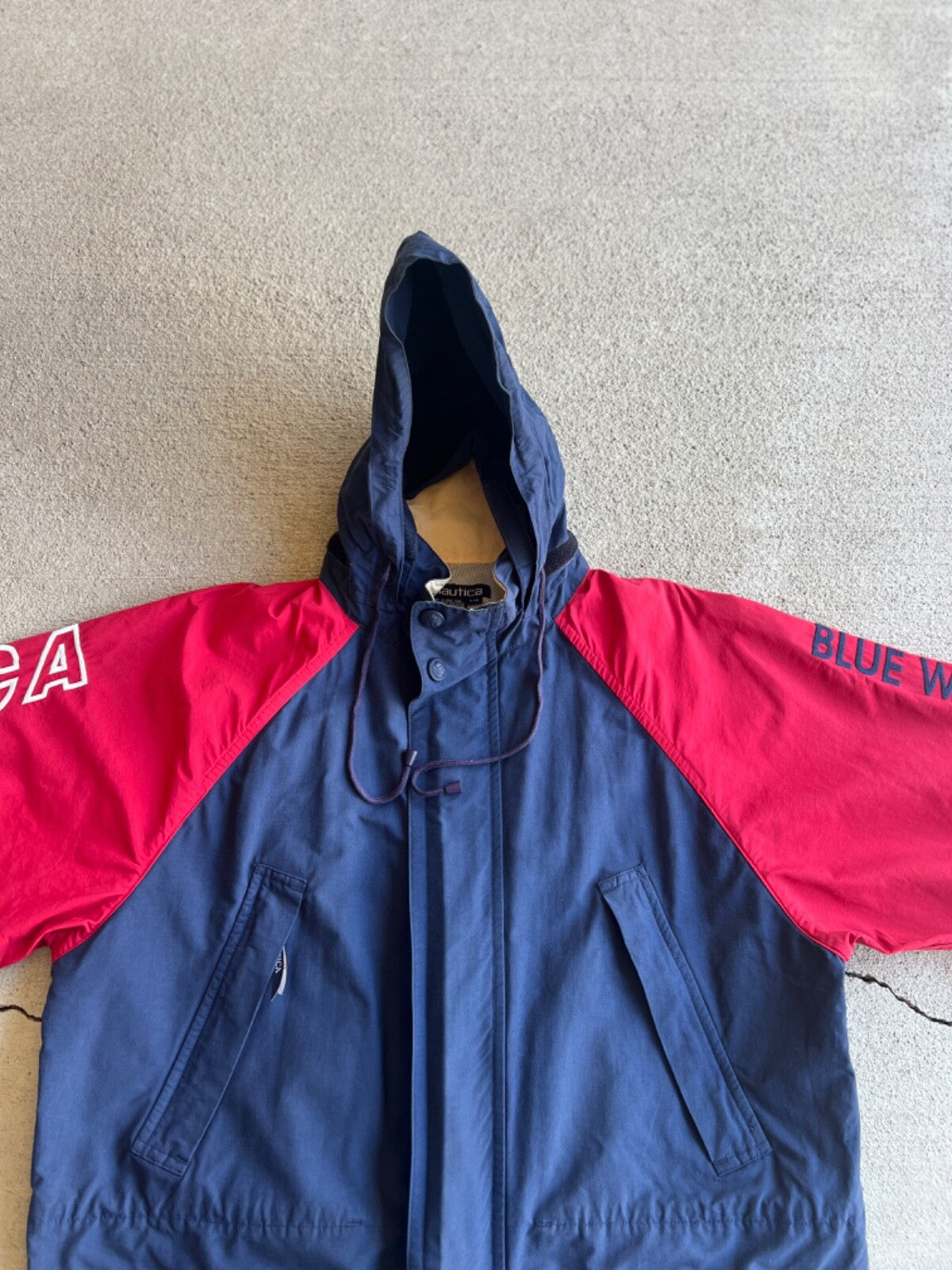 Vintage 90's Nautica Blue Water Challenge Packable Hood Sailing Jacket