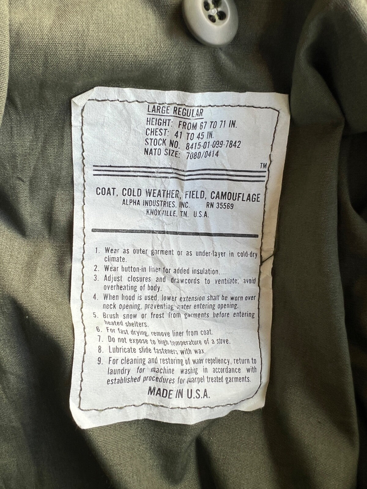 Vintage Alpha Industries Woodland Camo Cold Weather Field Coat