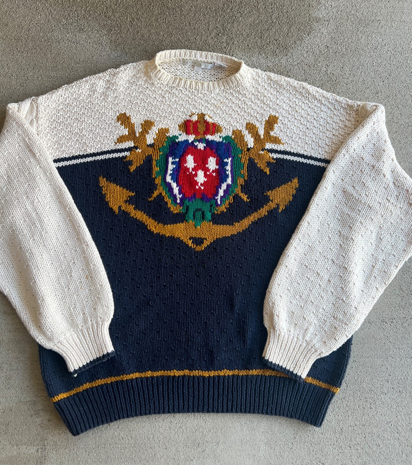 Vintage 90's Perry Ellis Crest Anchor Knit Crewneck Sweater