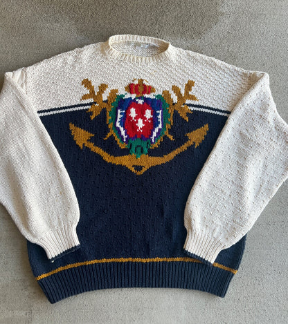 Vintage 90's Perry Ellis Crest Anchor Knit Crewneck Sweater