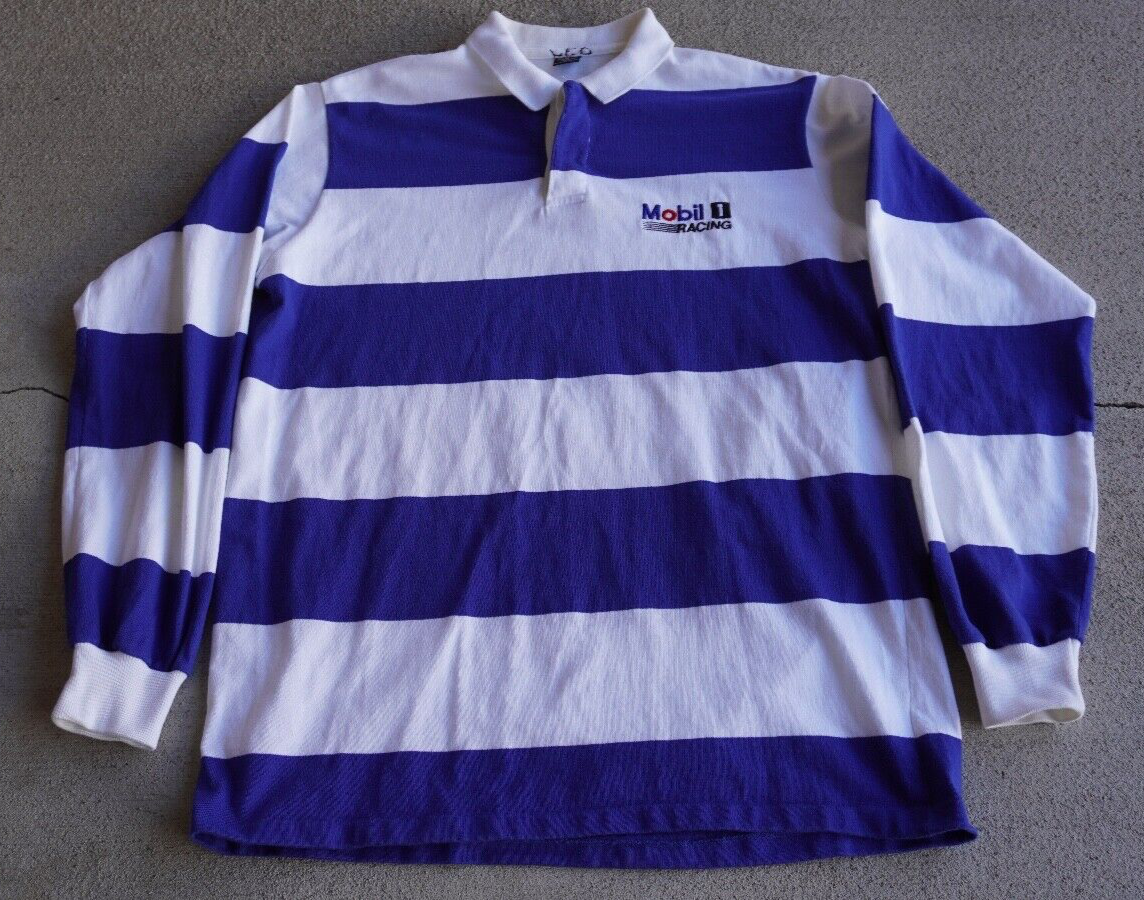 Vintage 90's Mobil 1 Racing Striped Rugby Shirt