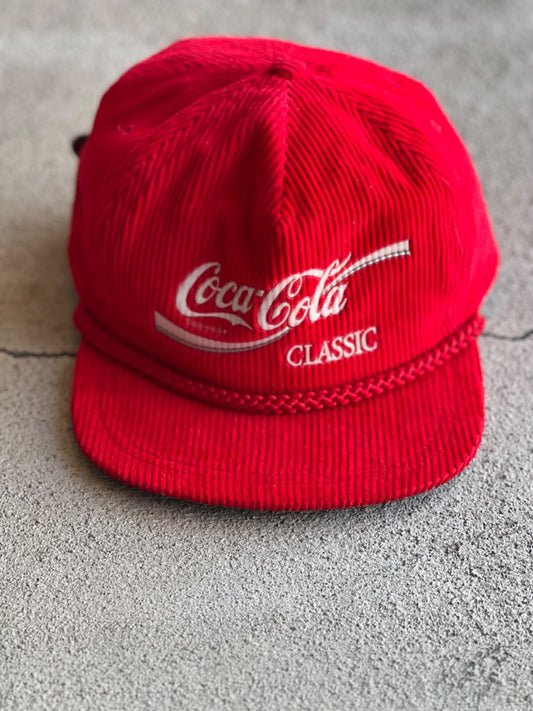Rare 90's Vintage Coca-Cola Corduroy Strapback Adjustable Hat