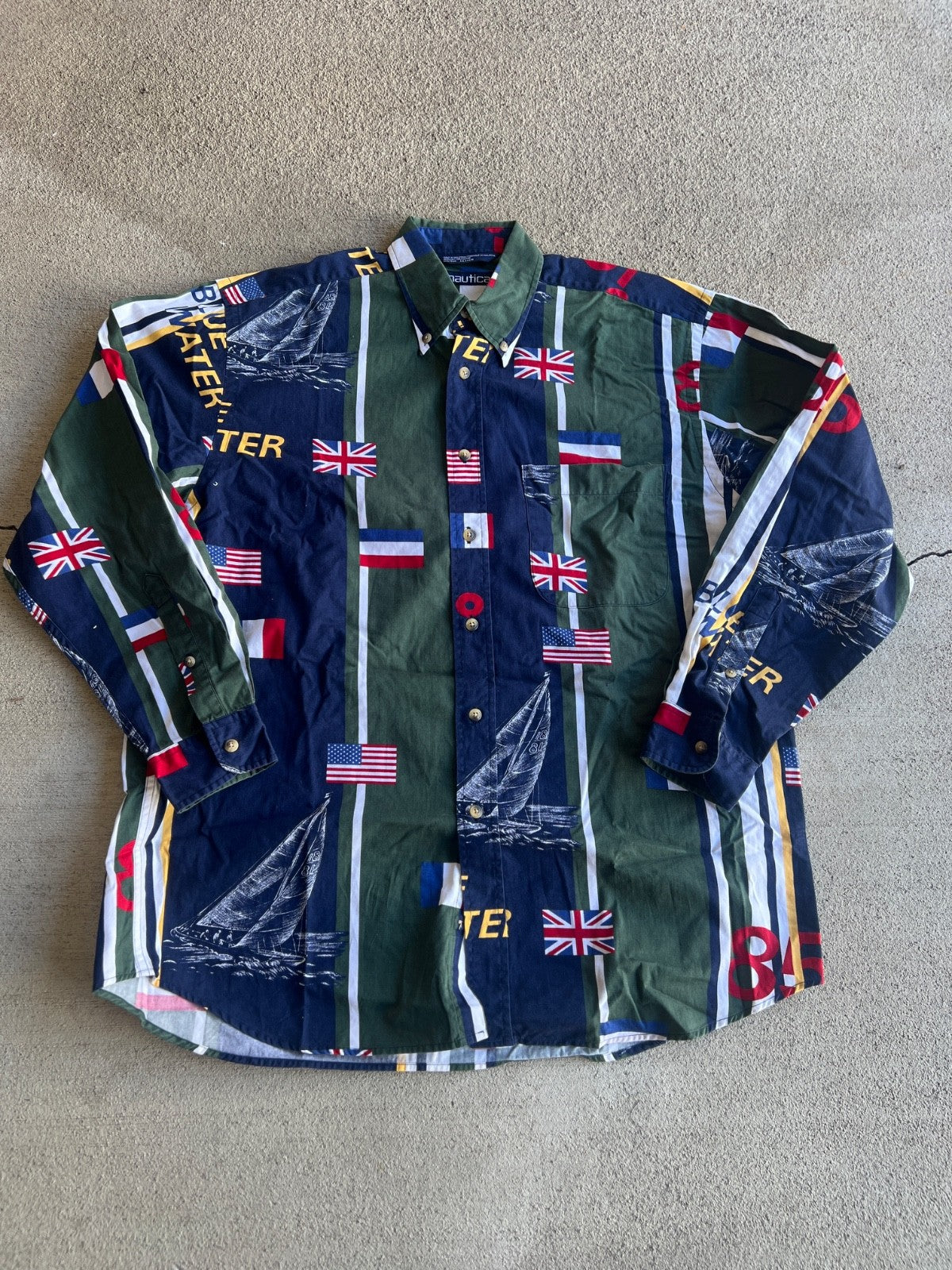 Vintage 90's Nautica Blue Water Challenge "Flags" Button-Down Shirt