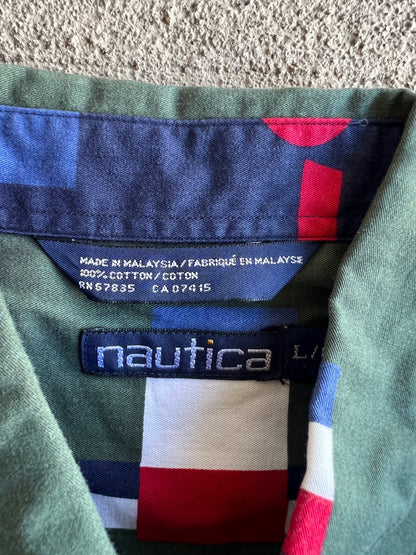 Vintage 90's Nautica Blue Water Challenge "Flags" Button-Down Shirt